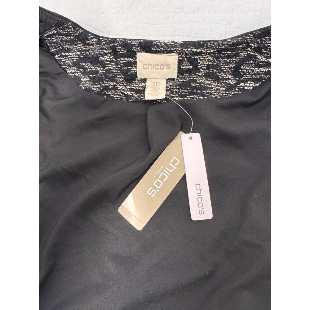 NWT Chicos Womens Black & White Textured Knit Jacket With Gold Zipper Size 3P - Picture 8 of 12
